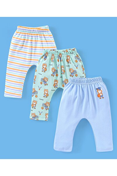 Babyhug Cotton Knit Full Length Diaper Leggings Teddy Theme Print Pack of 3 -...
