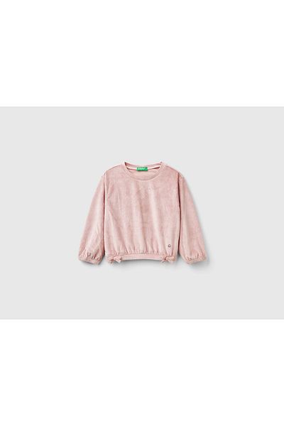 United Colors of Benetton Girl # N/A Bike Neck Sweatshirt with Logo Detail on the Left Bottom and Bows on the Sides