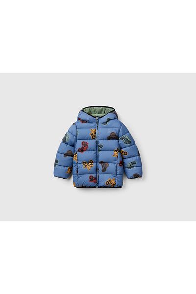 United Colors of Benetton Boy's Airman Blue Left Chest Logo All Patterned Hooded Pufa Coat