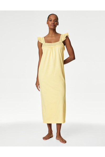 Marks & Spencer Saf Pamuklu Dantel Detaylı Örme Gecelik