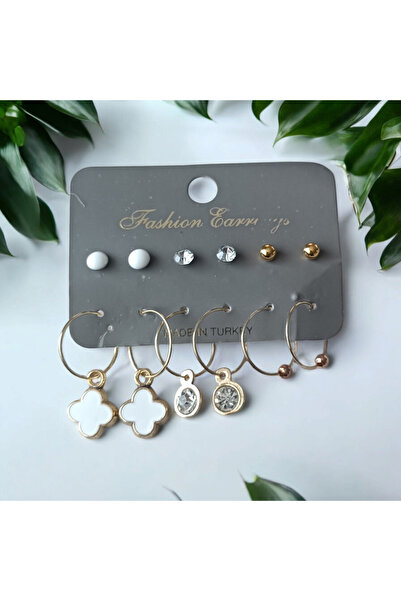 NAS fashion Women's White Six-Piece Earring Set with 6 Different Models, a Different Style Every Day
