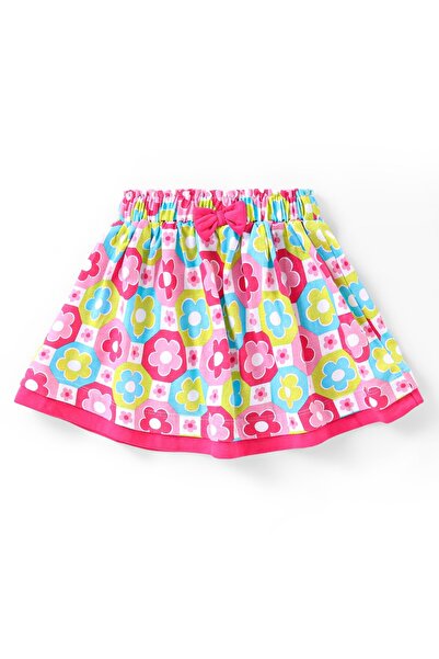 Babyhug Single Jersey Frilled Sleeves Top with Sequins & Skirt Set Floral Print - Pink