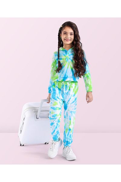 Ollington St. Ollington St. 100% Cotton Knit Full Sleeves Hoodie & Joggers Co-Ord Set Tie & Dye Print - Multicolor