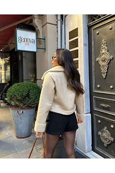 MODA DURAĞI Φαρδύ γιακά με φερμουάρ Flotter Δερμάτινο βελούδινο γιακά Μαλακό Premium Δερμάτινο μπουφάν