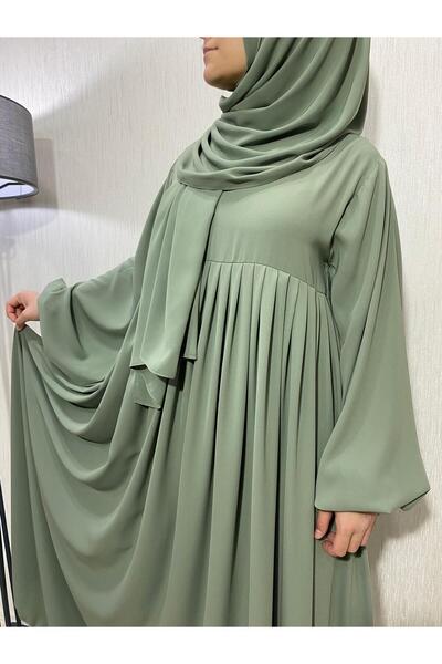 ARKARLİN Takım | Tesettür Elbise Ve Şal |1.sınıf Mısır Medine Ipeği |pileli Elbise
