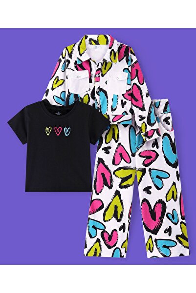 Ollington St. طقم من سترة داخلية وبنطلون وقميص داخلي مطبوع عليه قلوب بأكمام كاملة من Ollington St. - متعدد الألوان