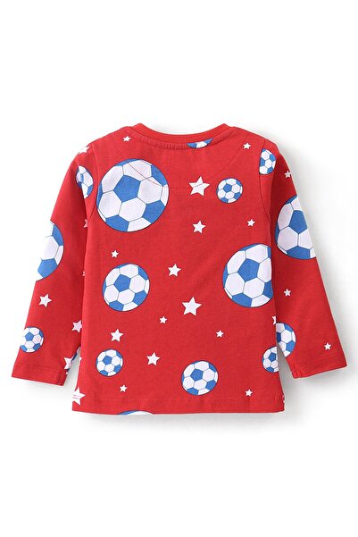 Babyhug Cotton Knit Full Sleeves Text & Football Printed Night Suit - Red