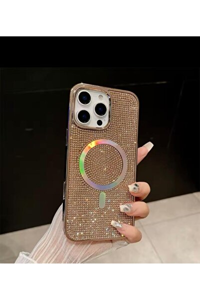 Sphone İPhone 16 Pro Max Kılıf Pırlanta Elmas Taşlı Glitter Kaplama Magsafe Parlak Işıltılı Parıltı Colorfu