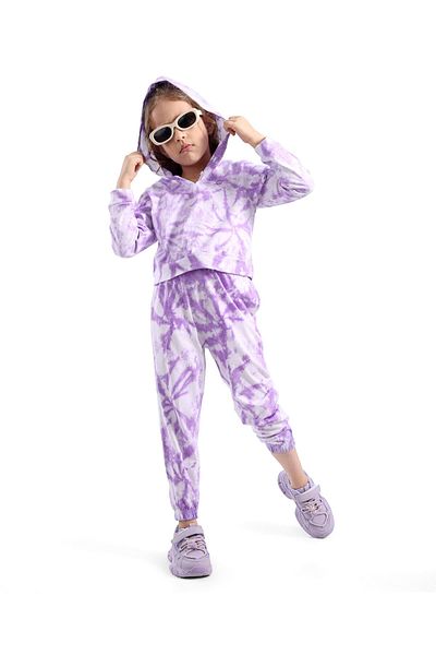 Ollington St. Ollington St. 100% Cotton Knit Full Sleeves Hooded Tie & Dye T-Shirt & Jogger Pants Set - Lavender