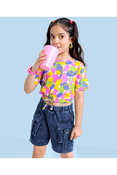 Ollington St. Ollington St. Half Sleeves Top Lemon Printed with Stretchable D...