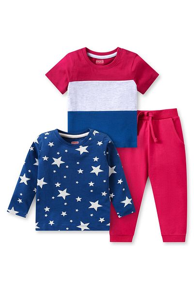 Babyhug Cotton Knit Half And Full Sleeves T-Shirt & Pants Set Valuepack Star & Stripes -  Multicolor