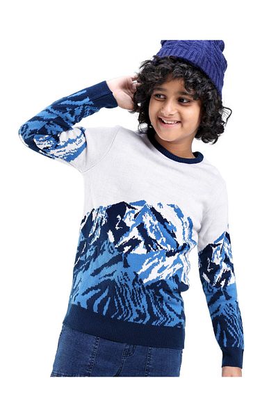 Pine kids Akrilik Örme Uzun Kollu Intarsia Tasarım Kazak - كيريك بياز