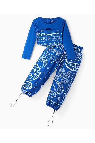 Ollington St. Ollington St. - 100% Cotton Full Sleeves Crop Top & Joggers Co-ord Set With Bandana Print - Blue