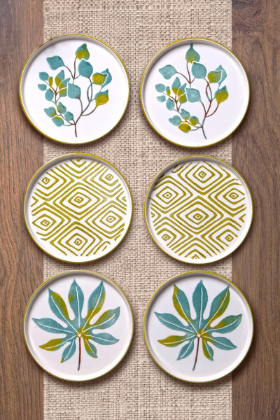 NESS HOME Set de 6 farfurii pentru tort, cu frunze de toamnă, cu design speci...