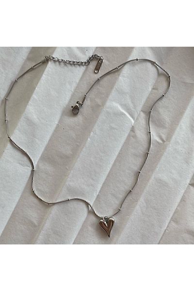 Aleyco Silver Color Heart Chain Steel Necklace