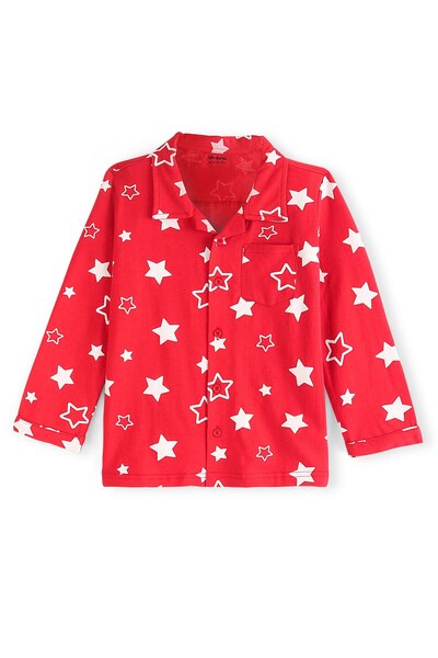 Honeyhap Premium Cotton With Bio Finish Full Sleeves Night Suit With Star Print - Red