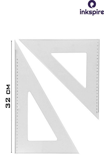 inkspire Economical 2-Piece Miter Set - 32 Cm, 45-60 Degree, Student Technical Drawing Miter Set 45-45-90 30-60-90
