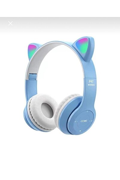 SUMBAT Kedi Kulağı Bluetooth Kablosuz Kulaklık Rengarenk Işıklı Rgb Mavi Çocu...