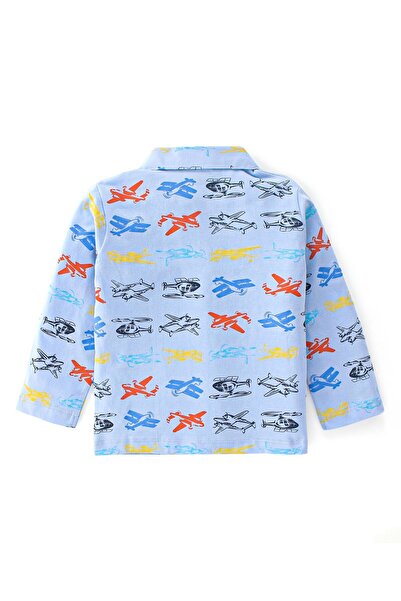 Babyhug Cotton Knit Full Sleeves Night Suit Air Plane Print- Blue