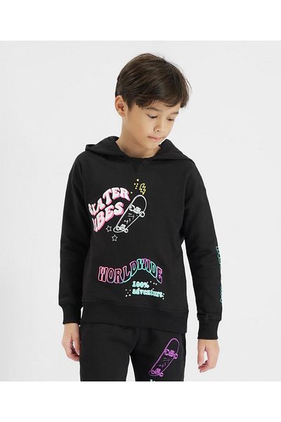 Primo Gino 100% Cotton French Terry Full Sleeves Skates Graphic Hoodie & Jogger/Co-ord Set - Black