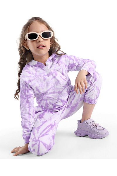 Ollington St. Ollington St. 100% Cotton Knit Full Sleeves Hooded Tie & Dye T-Shirt & Jogger Pants Set - Lavender
