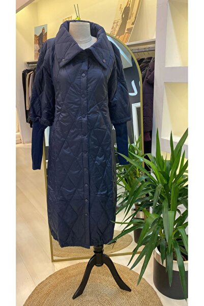 Invee Tricot Sleeves Puffy Coat Dark Blue 6378