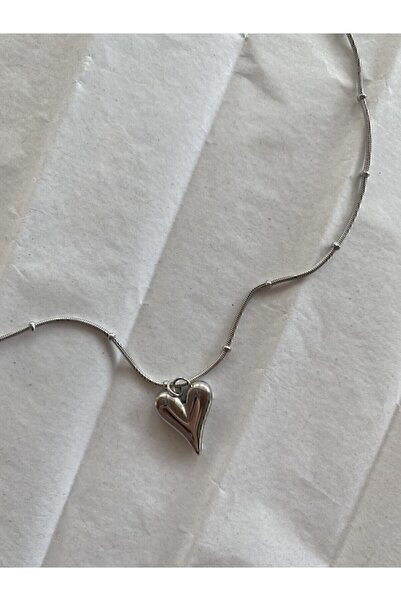 Aleyco Gümüş Renk Kalp Zincirli Çelik Kolye