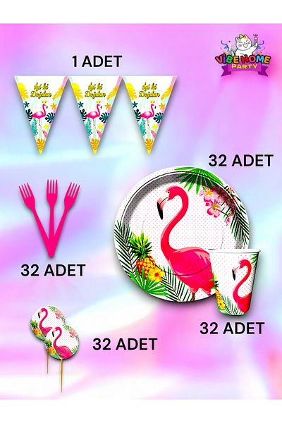 VibeHome Flamingo Themed Eco Set for 32 - Birthday Party and Fun Events
