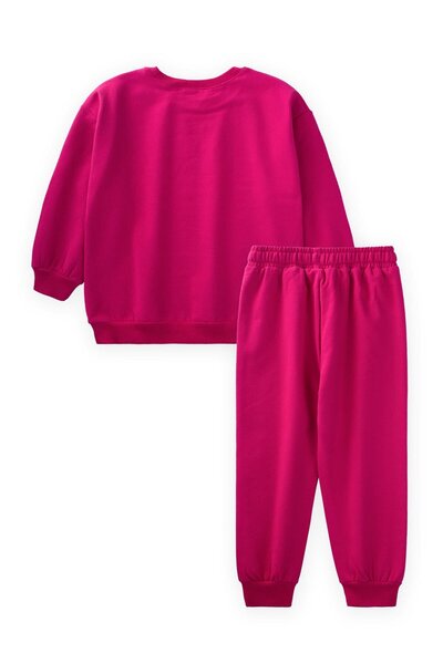 Cigit Fuchsia Sweatshirt Set - Basic Karyoka Detail, Ages 3-8