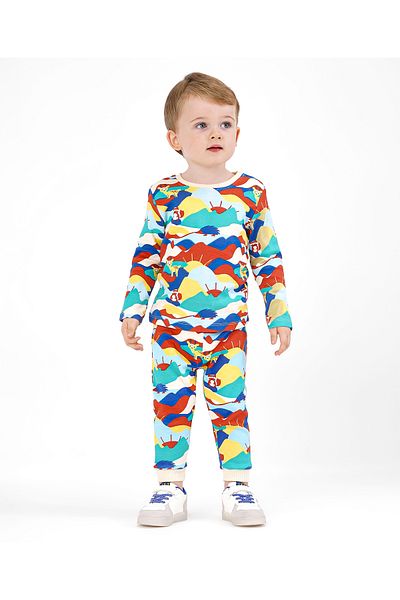 Bonfino 100% Cotton Full Sleeves T-Shirt & Lounge Pant/Co-ord Set Deer & Fox Print- Blue Red & Green