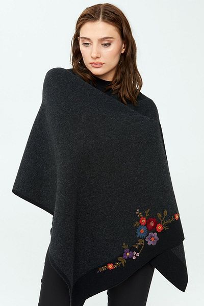 Desen Triko Tricotaj de damă cu broderie florală șal negru