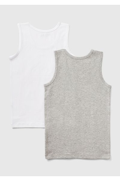 United Colors of Benetton Boy's Gray Melange Straps 2-Piece Solid Color Undershirt Set