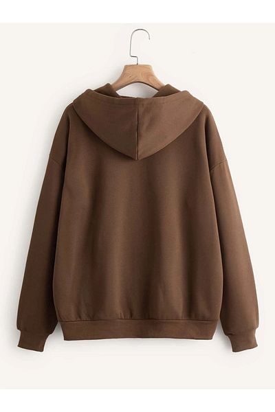 MODARİCH Cardigan de bază simplu cu 3 fire - Cardigan maro de iarnă supradimensionat cu glugă și buzunar cu fermoar