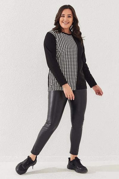 Lady Majestic Cotton Black White Plus Size Women's Knitwear Blouse