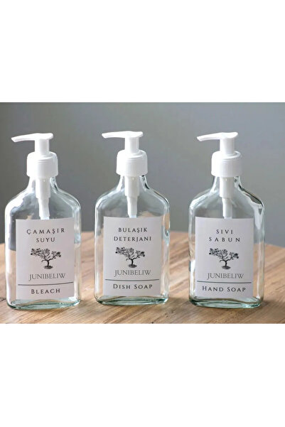 junibeliwe 3lü Set Beyaz Boş Şeffaf Yassı Cam Şişe Bulaşık Deterjanlık Çamaşı...