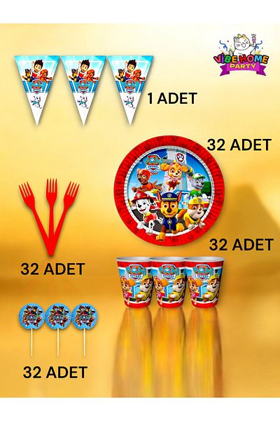 VibeHome Paw Patrol Themed Eco Set for 32 - Birthday Party and Fun Events