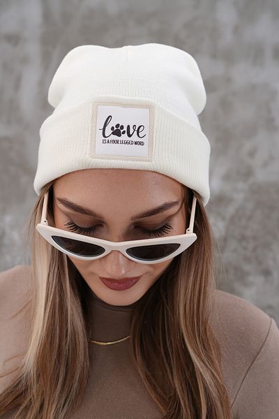Glove workshop Unisex Beanie Beret with Love Logo (Innocence) - Cream