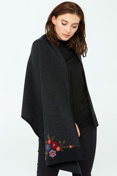 Desen Triko Tricotaj de damă cu broderie florală șal negru