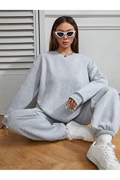 Mythologie Απλό φούτερ χωρίς σχέδιο Jogger - Γκρι Σετ Φούτερ με λαιμόκοψη