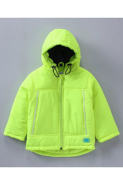 Babyhug Polyester Woven Full Sleeves Winter Jacket Solid - Lime