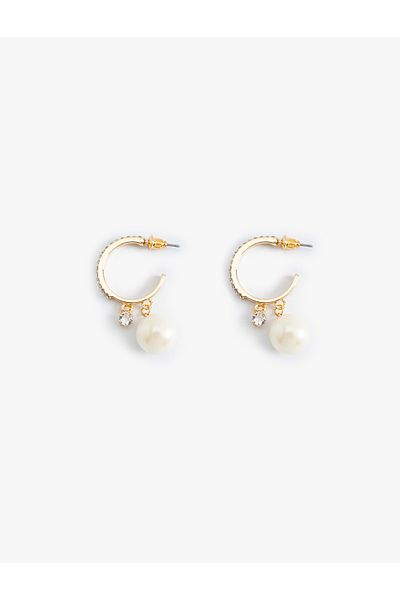 Koton Pearl Detailed Hoop Earrings - Dangle Steel Mix