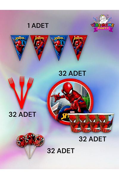 VibeHome Spiderman Themed Eco Set for 32 - Birthday Party and Fun Events