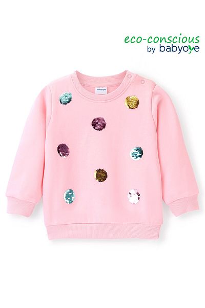 Babyoye Babyoye Eco Conscious 100% Cotton Full Sleeves Sweatshirts With Sequine Detailing - Pink