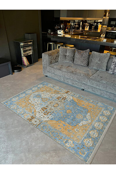 Rugs Modern Halı Barcelona Collection Beige and Blue Themed Traditional Motif...