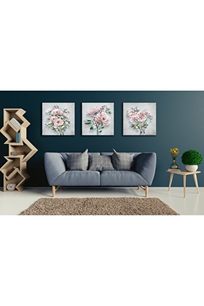 bestablo Pictură pe pânză cu trandafiri roz, 3 bucăți