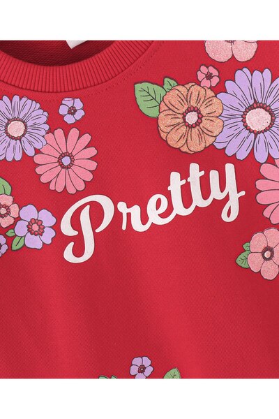 Babyhug Babyhug Cotton Knit Full Balloon Sleeves Sweatshirt with Glitter & Mesh Detailing - Red