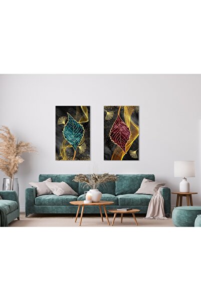 bestablo 2 piese de pictură abstractă pe pânză cu frunze