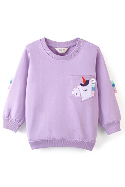 Bonfino سويت شيرت بأكمام طويلة مع تطريز يونيكورن على الجيب - أرجواني