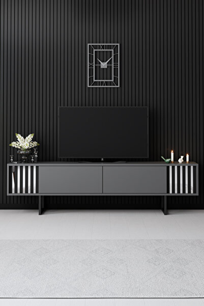 Modatte Chrome Line Demir Ayaklı Antrasit Tv Sehpası