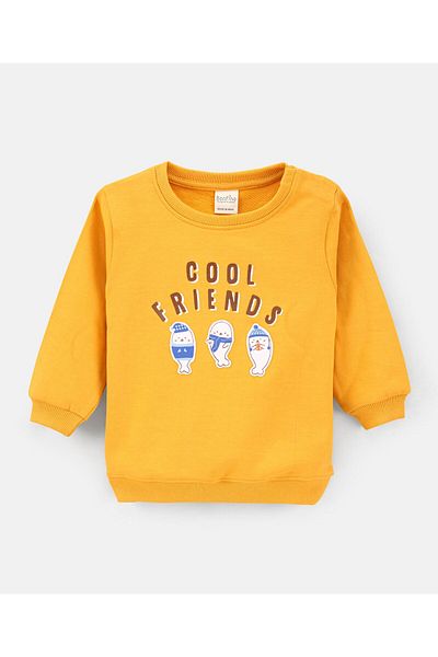 Bonfino Full Sleeves Sweatshirt Text Print - Yellow